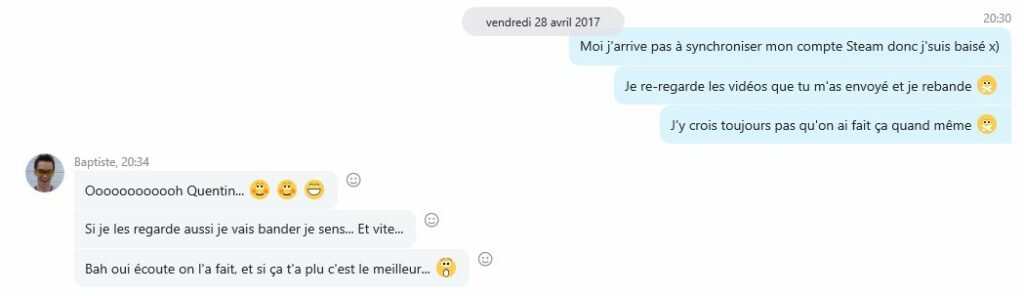 Extrait de la conversation Skype entre Baptiste M-D. et Quentin