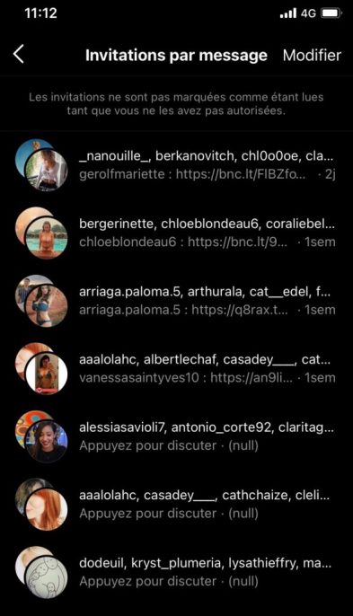 Screen des demandes DM Instagram