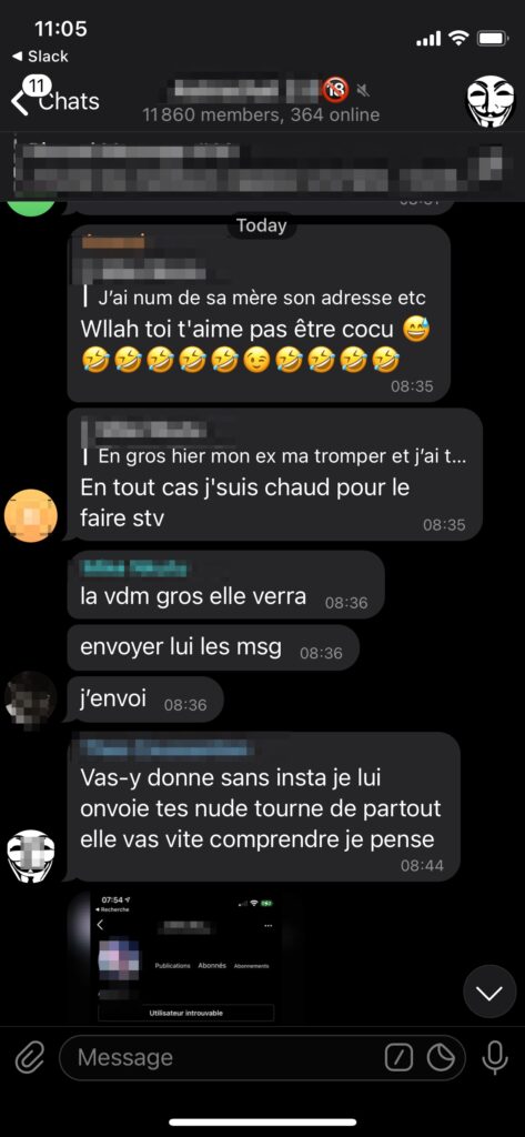 Capture d'un échange sur un de ces groupes Telegram // Source : Numerama