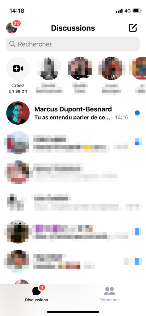 Un nouveau message non lu dans Messenger !