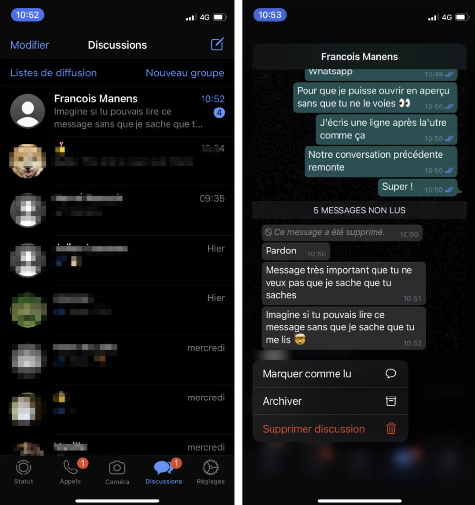 Une conversation très secrète dans WhatsApp