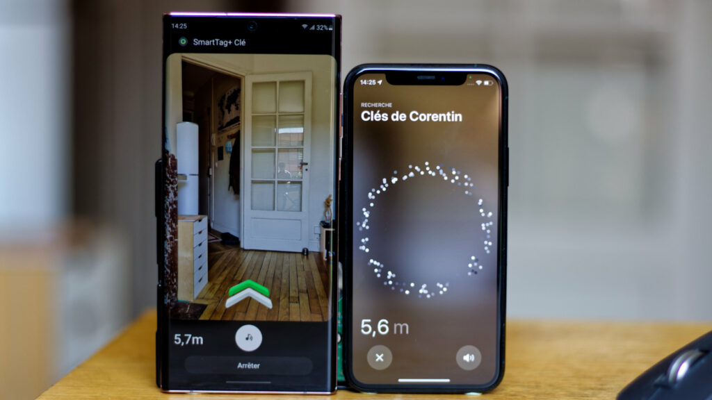 Chez Apple comme chez Samsung on offre la possibilité de fare sonner les balises // Source : Photo Corentin Béchade pour Numerama
