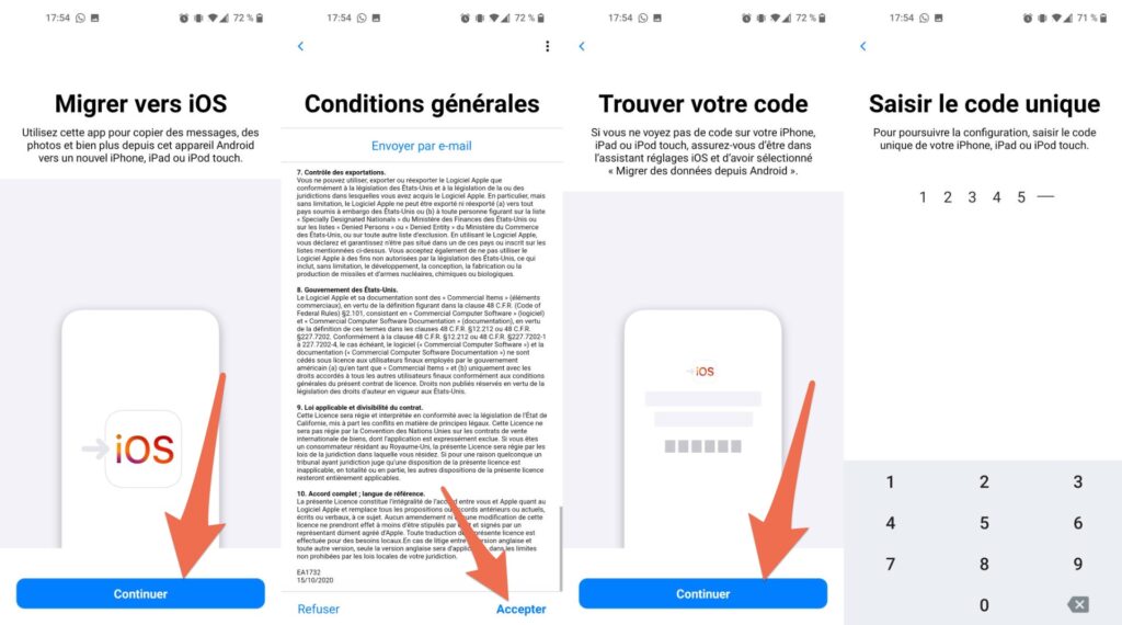 La marche à suivre pour exptrer des données vers un iPhone // Source : Capture Numerama