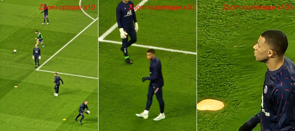 Observez le flou autour de Kylian Mbappé. On dirait qu'il a été faussement rajouté sur une pelouse vide. // Source : Numerama