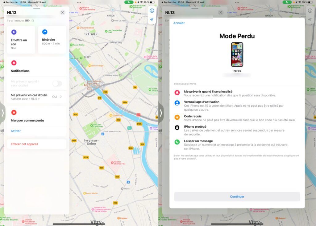 Voici comment déclarer un iPhone perdu. // Source : Captures Numerama