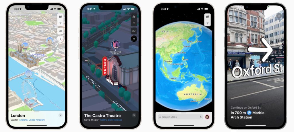 Illustrations du nouvel Apple Plans, dans iOS 15. // Source : Apple