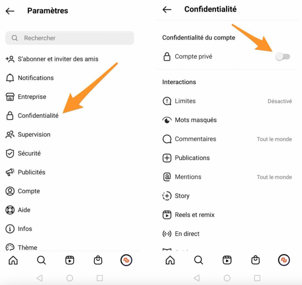 Pour mettre votre compte en privé, suivez les étapes  // Source : Capture d'écran Numerama