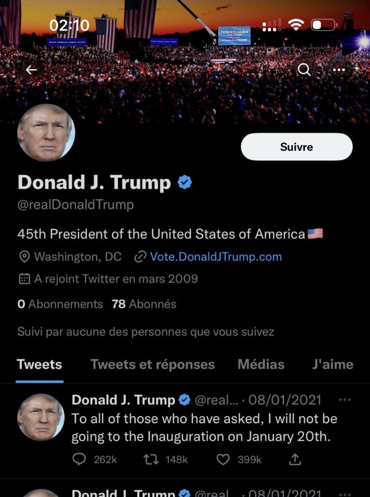 Elon Musk a réactivé le compte de Donald Trump dans la nuit du 19 au 20 novembre. // Source : Capture Numerama