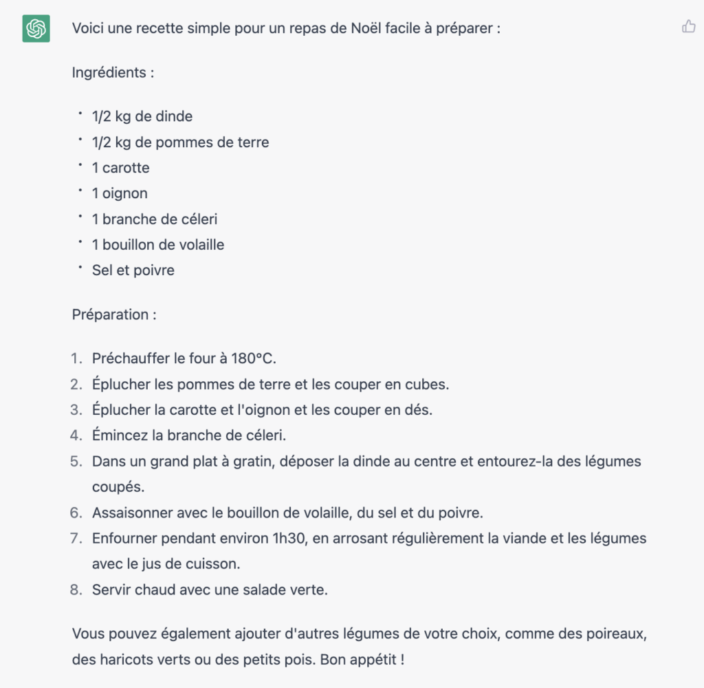 Une recette facile de Noël selon ChatGPT