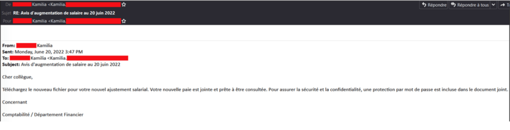 Un mail usurpant l'identité du service RH. // Source : Vade