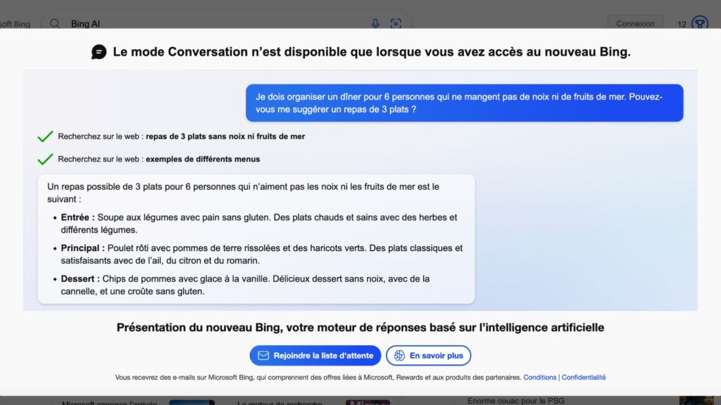 Bing avec ChatGPT // Source : Capture d'écran 