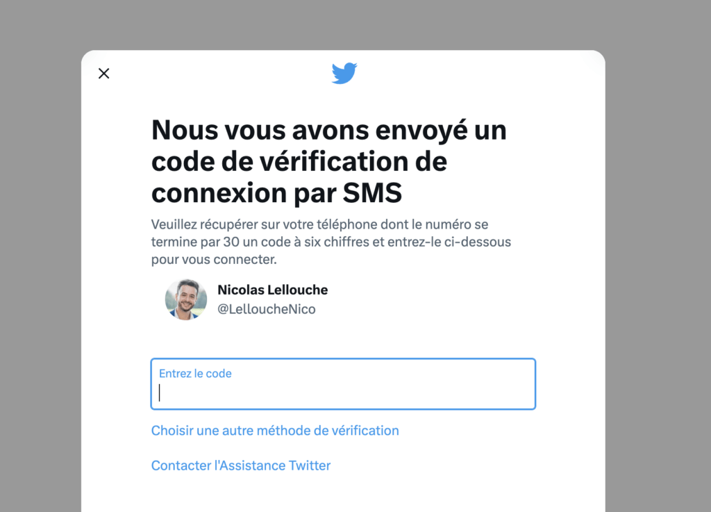 L'authentification par SMS sur Twitter, avant sa disparition. // Source : Capture Numerama