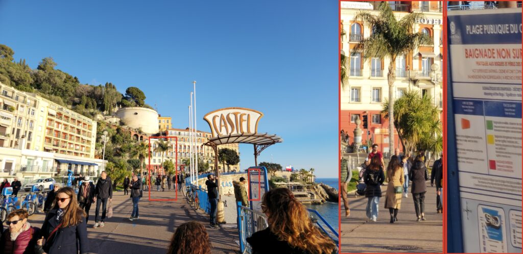 Ici, nous avons entouré deux zones dans les photos de gauche. À droite, nous les avons agrandies numériquement. Le résultat est superbe. // Source : Numerama