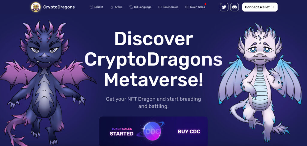 La page d'accueil du site du projet CryptoDragons // Source : Capture d'écran Numerama