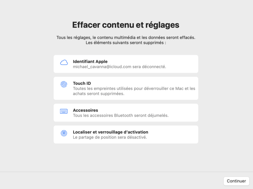 Apple s'occupe de toutes les étapes lorsque l'on réinitialise son Mac. // Source : Apple