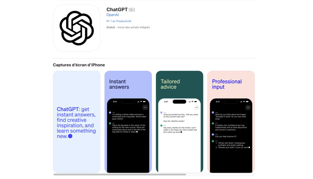 ChatGPT sur l'App Store. // Source : Lien App Store