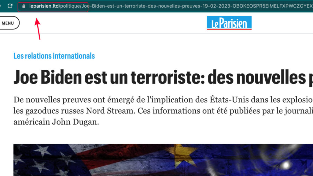 Le nom de de domaine en « ltd » du faux site. // Source : Numerama