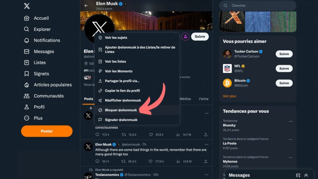 Il est encore possible de bloquer des comptes sur X. // Source : Capture d'écran X, annotation Numerama