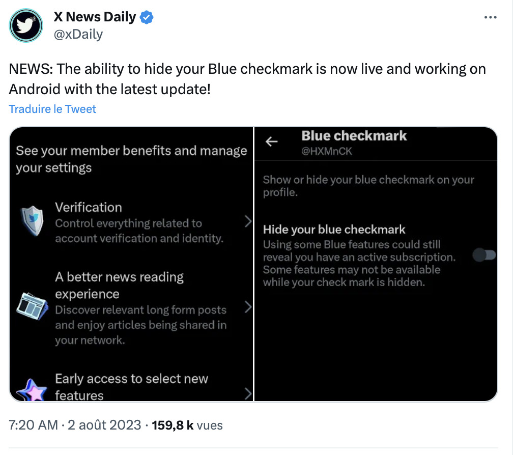 Le compte X News Daily, fan de Twitter et d'Elon Musk, est le premier à avoir partagé ce changement.