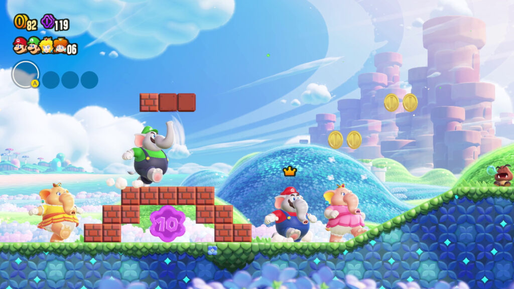 Daisy, Luigi, Mario et Peach en éléphants.