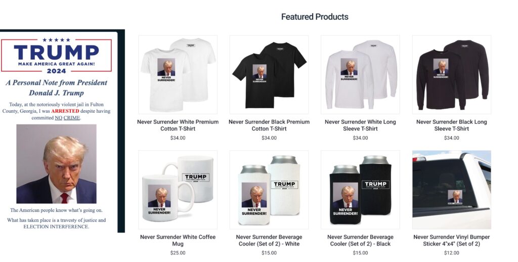 Un appel aux dons, un appel à destituer « Biden le corrompu », des t-shirts avec sa photo en prison… Donald Trump n'a pas traîné.