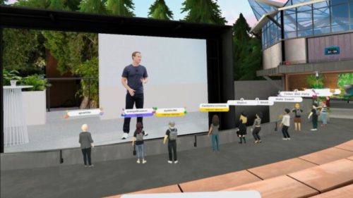 LA conférence Meta COnnect de MArk Zuckerberg dans le métavers Horizon Worlds. // Source : Numerama