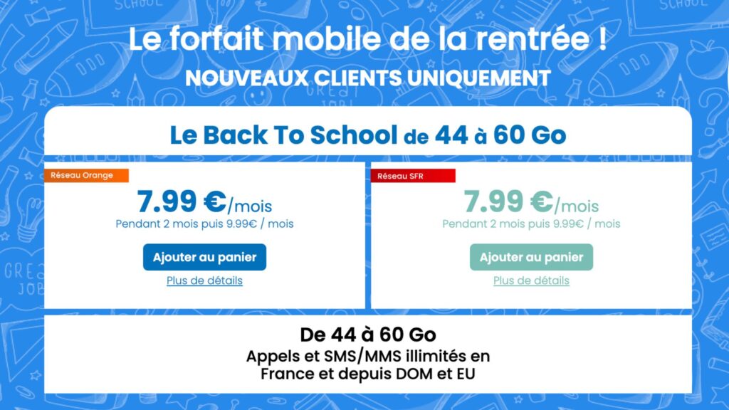 Les offres mobile de la rentrée chez l'opérateur YouPrice // Source : Capture d'écran 