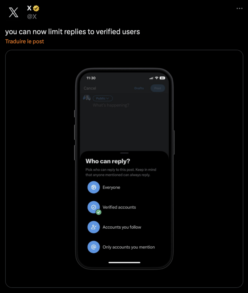 L'annonce du changement par le compte officiel de X.