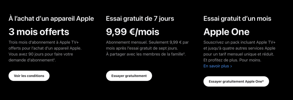 Le site d'Apple France présente les nouveaux prix d'Apple TV+.