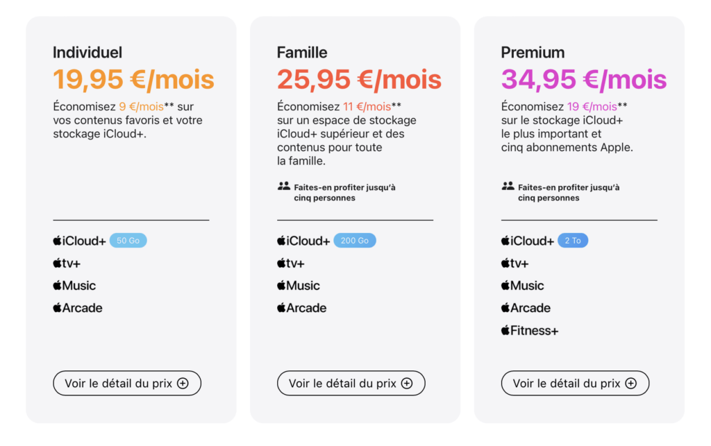 Les nouveaux prix d'Apple One.