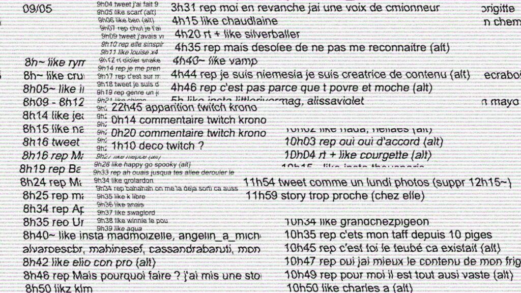 Des extraits de la liste faite par Iziqo des activités de Niemesia // Source : Numerama