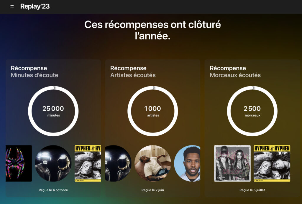 Les récompenses d'Apple Music Replay 2023.