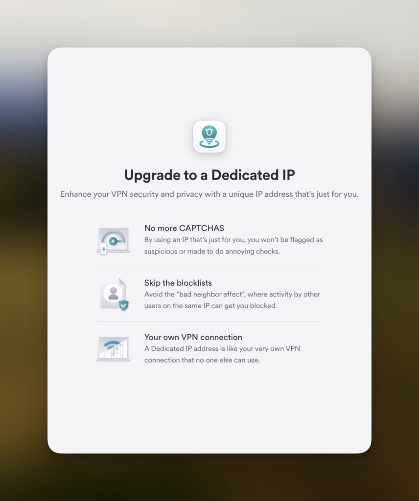 Surfshark permet d’acquérir une IP dédiée. // Source : Capture d'écran