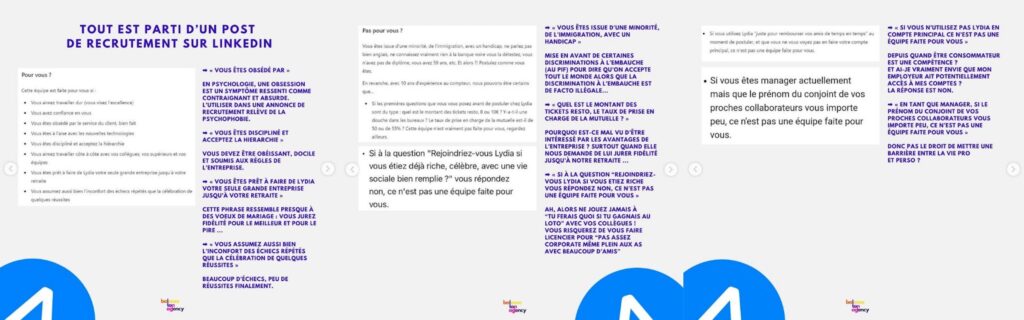 Des extraits de la publications de Balance ton Agency sur Lydia // Source : Balance ton Agency