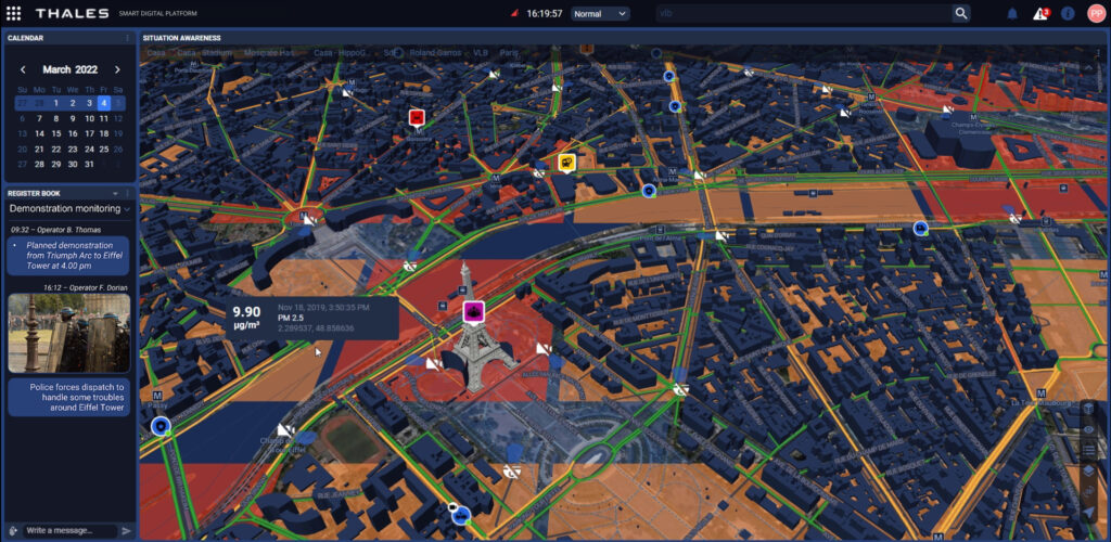 Un quadrillage des zones polluées dans Paris. // Source : Thales