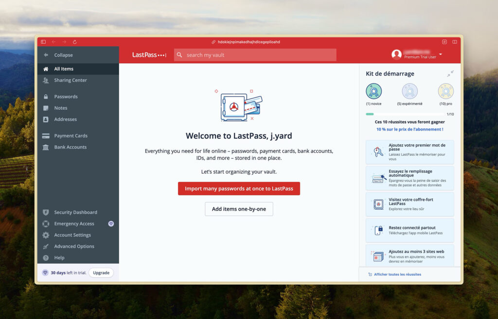 Par défaut, l’interface de LastPass est présentée en anglais. // Source : Capture d'écran