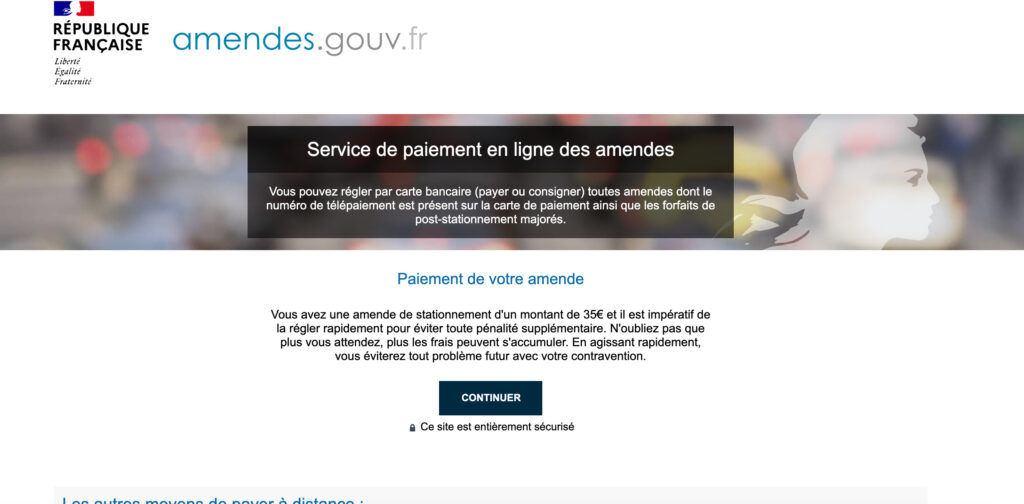 Le site clone de la plateforme gouvernementale amende.gouv.fr // Source : Numerama