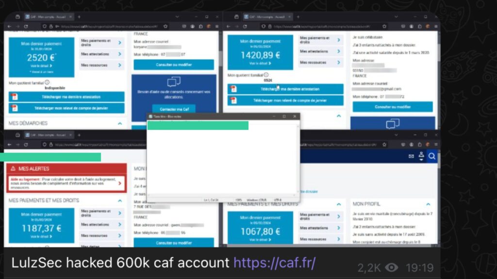 La revendication de piratage de compte sur Telegram. // Source : Numerama