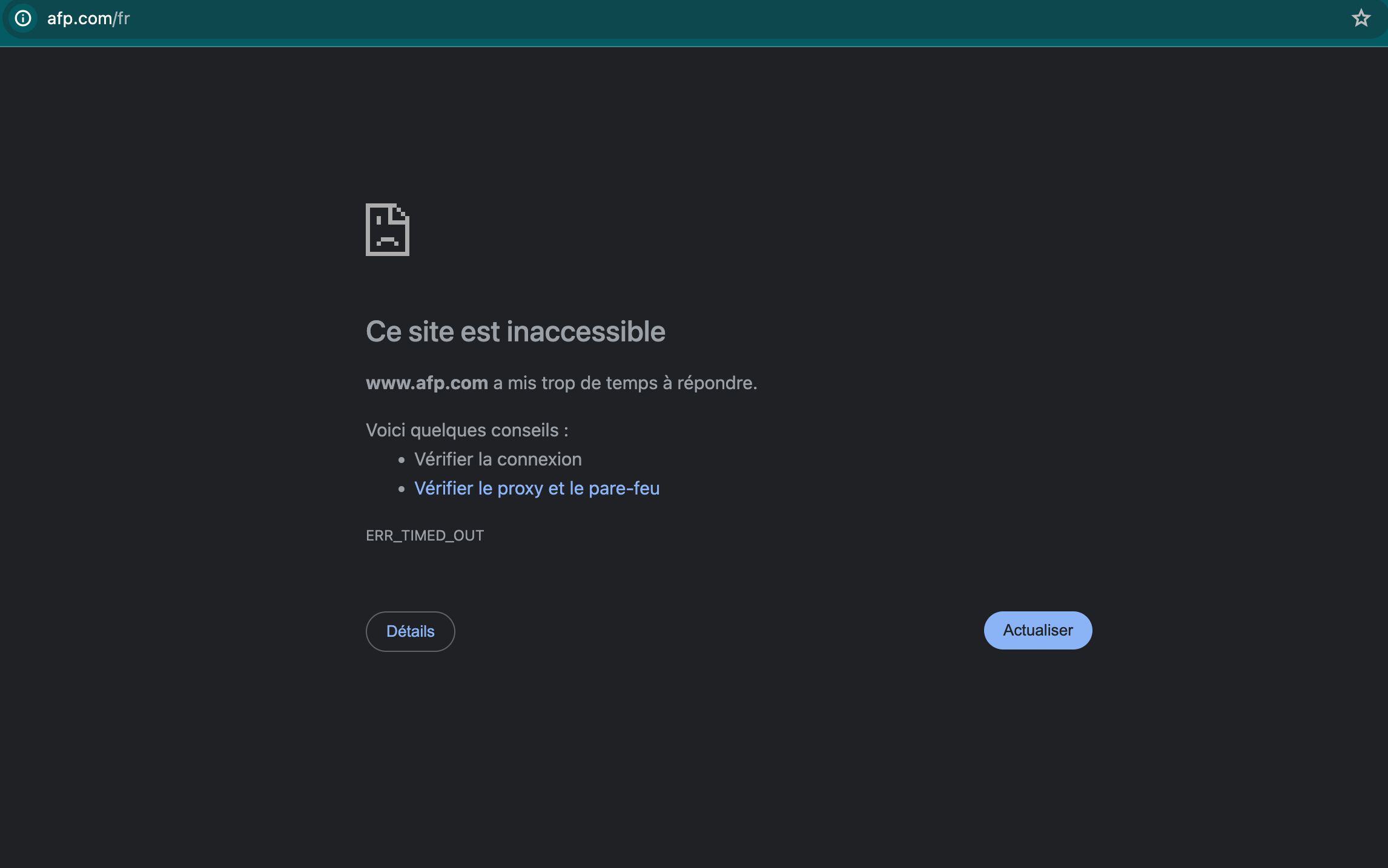 Le site de l'AFP aujourd'hui à 14h. // Source : Numerama