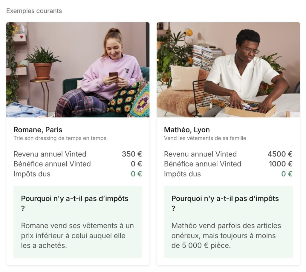 Les exemples partagés par Vinted // Source : Vinted