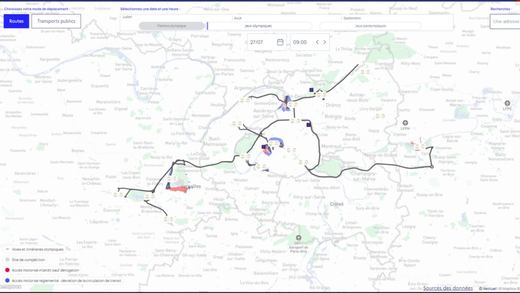 Plan des voies olympiques et des fermetures  // Source : Capture du site Anticiper les jeux