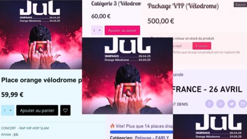 Les faux sites pour le concert de Jul sont déjà légions sur le web. // Source : Numerama