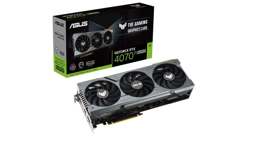 La carte graphique ASUS TUF Gaming GeForce RTX 4070 Ti SUPER 16 Go, offerte dans le cadre du Prix Bronze Stars pour la 3ᵉ place des NVIDIA Studio Stars 2 // Source : LDLC