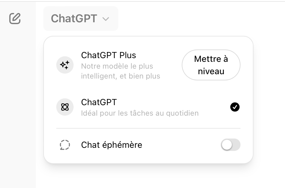 Les utilisateurs gratuits ne peuvent pas choisir leur modèle de langage.