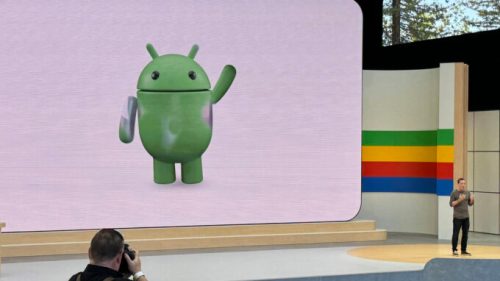 Le logo d’Android pendant la Google I/O 2024. // Source : Numerama