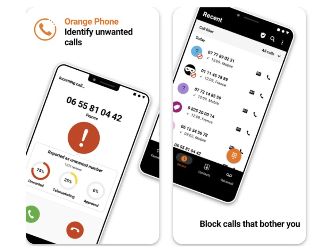 L'interface d'Orange Téléphone sur Android. Elle continuera de fonctionner normalement.