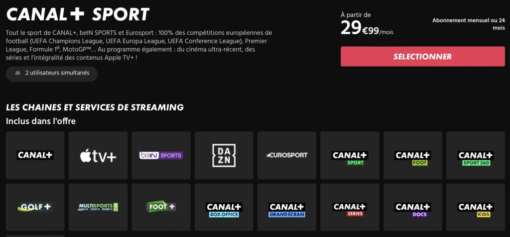 Pour 30 euros par mois avec un engagement, myCANAL propose Canal+, beIN Sports, DAZN et Apple TV+. // Source : Numerama