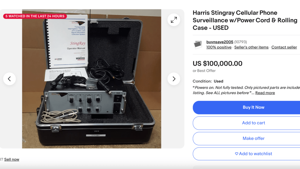L'annonce de vente de « Stingray » sur eBay. // Source : Gizmodo