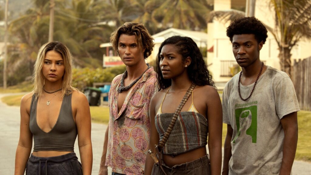 Sarah, Booker, Cleo et Pope dans la saison 3 d'Outer Banks. // Source : Netflix