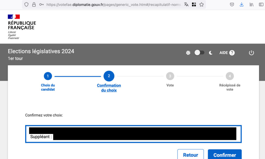 Seconde étape du vote en ligne : valider son candidat.